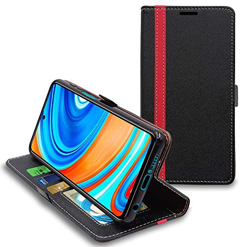 ebestStar - Hülle für Xiaomi Redmi Note 9 PRO Note 9S, Handyhülle, Kunstleder Wallet Case, [PU Leder], Kartenfächer, Schwarz/Rot von ebestStar