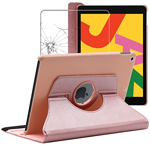 ebestStar - Hülle für iPad 10.2 (2019, 2020, 2021), Drehbar Schutzhülle, PU-Lederhülle, Rotierende Ständer Etui, Rotating Case Cover, Pink Gold + Panzer Schutz Glas von ebestStar