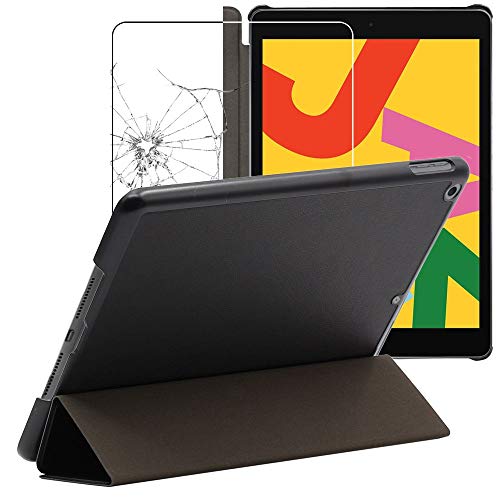 ebestStar - Hülle für iPad 10.2 (2019, 2020, 2021), Slim Smart Cover (Ultra Dünn), Schutzhülle Etui, Ständer Case Cover, Schwarz + Panzer Schutz Glas von ebestStar