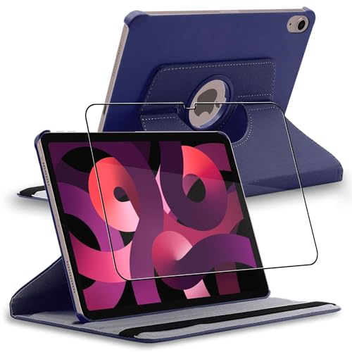 ebestStar - Hülle für iPad 10.9 (2022), Drehbar Schutzhülle, PU-Lederhülle, Rotierende Ständer Etui, Rotating Case Cover, Dunkelblau + Panzer Schutz Glas von ebestStar