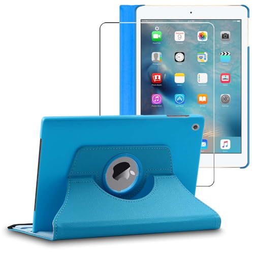 ebestStar - Hülle für iPad 2018 iPad 9.7 2017, Air 1 2013, Drehbar Schutzhülle, PU-Lederhülle, Rotierende Ständer Etui, Rotating Case Cover, Blau + Panzer Schutz Glas von ebestStar