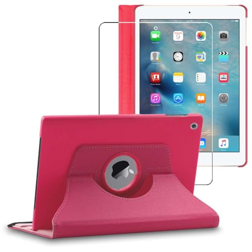 ebestStar - Hülle für iPad 2018 iPad 9.7 2017, Air 1 2013, Drehbar Schutzhülle, PU-Lederhülle, Rotierende Ständer Etui, Rotating Case Cover, Pink + Panzer Schutz Glas von ebestStar
