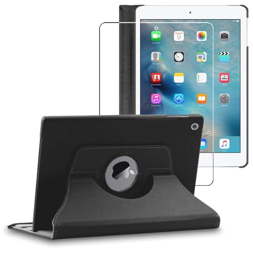 ebestStar - Hülle für iPad 2018 iPad 9.7 2017, Air 1 2013, Drehbar Schutzhülle, PU-Lederhülle, Rotierende Ständer Etui, Rotating Case Cover, Schwarz + Panzer Schutz Glas von ebestStar