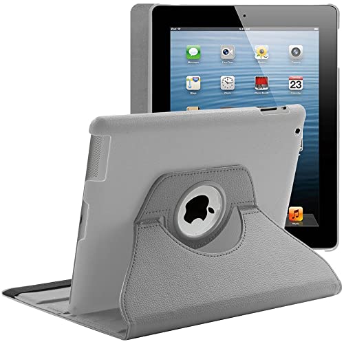 ebestStar - Hülle für iPad 4 Retina, iPad 3, iPad 2, Drehbar Schutzhülle, PU-Lederhülle, Rotierende Ständer Etui, Rotating Case Cover, Grau von ebestStar