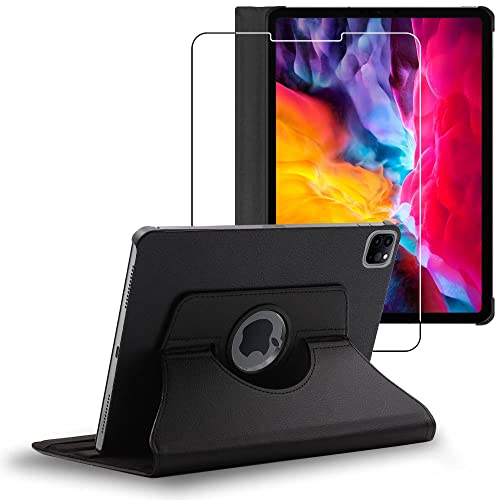 ebestStar - Hülle für iPad Air (2020) 10.9 iPad Air 4, Drehbar Schutzhülle, PU-Lederhülle, Rotierende Ständer Etui, Rotating Case Cover, Schwarz + Panzer Schutz Glas von ebestStar