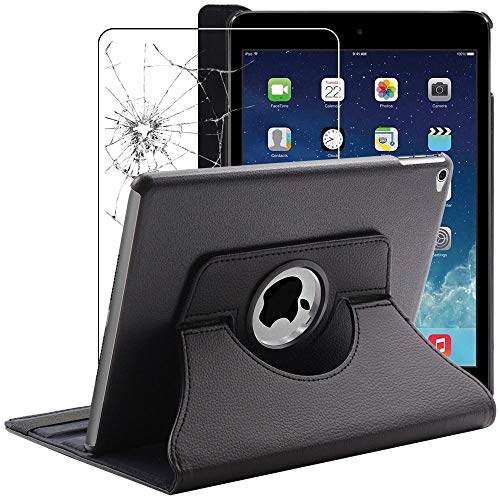 ebestStar - Hülle für iPad Air 2 iPad 6, Drehbar Schutzhülle, PU-Lederhülle, Rotierende Ständer Etui, Rotating Case Cover, Schwarz + Panzer Schutz Glas von ebestStar