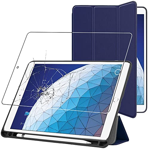 ebestStar - Hülle für iPad Air 2019 Air 3, Slim Smart Cover mit Stifthalter, Schutzhülle Etui Ständer, Dunkelblau + Panzer Schutz Glas von ebestStar