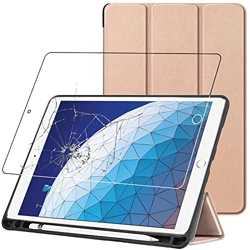 ebestStar - Hülle für iPad Air 2019 Air 3, Slim Smart Cover mit Stifthalter, Schutzhülle Etui Ständer, Gold + Panzer Schutz Glas von ebestStar