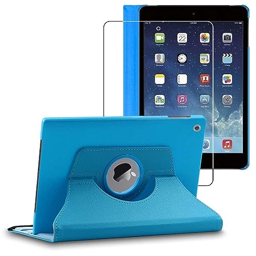 ebestStar - Hülle für iPad Mini iPad Mini 1/2/3, Drehbar Schutzhülle, PU-Lederhülle, Rotierende Ständer Etui, Rotating Case Cover, Blau + Panzer Schutz Glas von ebestStar