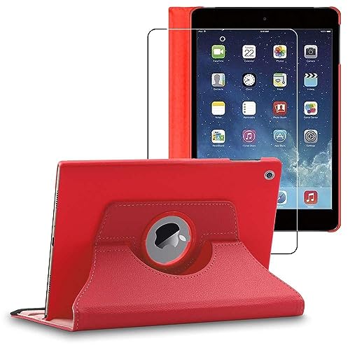 ebestStar - Hülle für iPad Mini iPad Mini 1/2/3, Drehbar Schutzhülle, PU-Lederhülle, Rotierende Ständer Etui, Rotating Case Cover, Rot + Panzer Schutz Glas von ebestStar