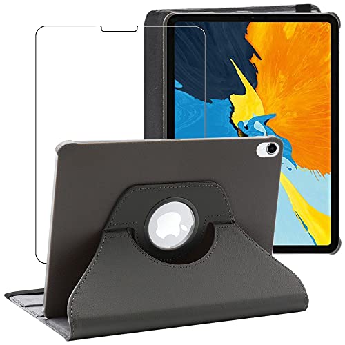 ebestStar - Hülle für iPad Pro 11 (2022, 2021, 2020, 2018), Drehbar Schutzhülle, PU-Lederhülle, Rotierende Ständer Etui, Rotating Case Cover, Grau + Panzer Schutz Glas von ebestStar