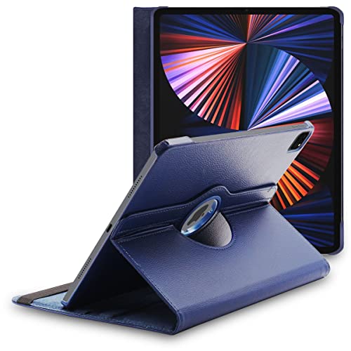 ebestStar - Hülle für iPad Pro 12.9 M1 2021 2020, Drehbar Schutzhülle, PU-Lederhülle, Rotierende Ständer Etui, Rotating Case Cover, Dunkelblau von ebestStar