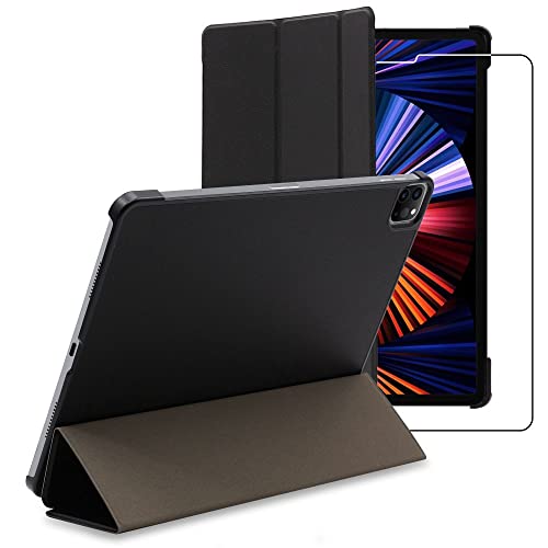 ebestStar - Hülle für iPad Pro 12.9 M1 2021 2020, Slim Smart Cover (Ultra Dünn), Schutzhülle Etui, Ständer Case Cover, Schwarz + Panzer Schutz Glas von ebestStar