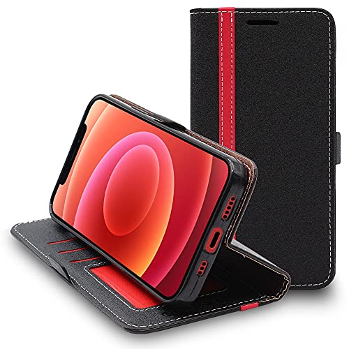 ebestStar - Hülle für iPhone 12 12 Pro, Handyhülle, Kunstleder Wallet Case, [PU Leder], Kartenfächer, Schwarz/Rot von ebestStar