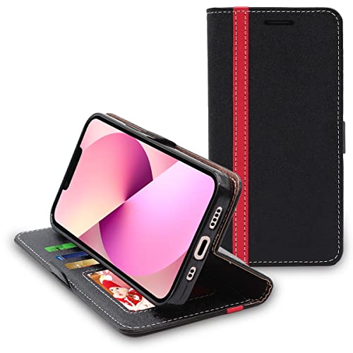 ebestStar - Hülle für iPhone 13 Mini, Handyhülle, Kunstleder Wallet Case, [PU Leder], Kartenfächer, Schwarz/Rot von ebestStar