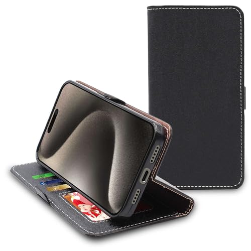 ebestStar - Hülle für iPhone 15 Pro, Handyhülle, Kunstleder Wallet Case, [PU Leder], Kartenfächer, Schwarz von ebestStar