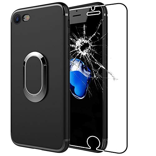 ebestStar - Hülle für iPhone 6 Plus iPhone 6S Plus, Handyhülle Schutzhülle, Drehbar Ring, Fingerhalterung Ständer Cover, Schwarz + Panzer Schutz Glas von ebestStar