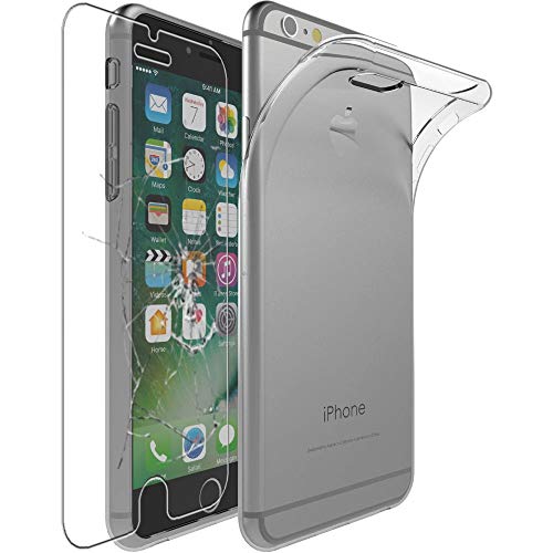 ebestStar - Hülle für iPhone 6 Plus iPhone 6S Plus, Silikon Handyhülle Cover, Klar TPU Schutzhülle, Slim Handy Case, Transparent + Panzer Schutz Glas von ebestStar