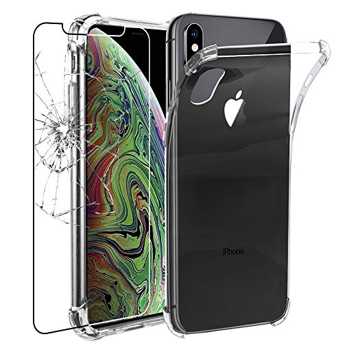 ebestStar - Hülle für iPhone XS Max, Silikon Handyhülle, Klar TPU Schutzhülle, verstärkten Rändern und Ecken, Transparent + Panzer Schutz Glas von ebestStar