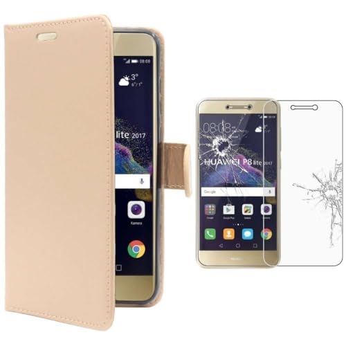 ebestStar - kompatibel mit Huawei P8 Lite 2017 Hülle Kunstleder Wallet Case Handyhülle (PU Leder), Kartenfächern, Standfunktion, Gold + Panzer Schutz Glas von ebestStar