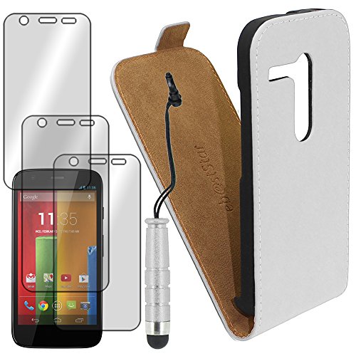 ebestStar - kompatibel mit Motorola Moto G Hülle XT1032 PU Kunstleder Etui mit Klappe, Handyhülle Schutzhülle Case Cover + Mini Stift +3 Schutzfolies, Weiss [Phone: 129.9 x 65.9 x 11.6mm, 4.5''] von ebestStar