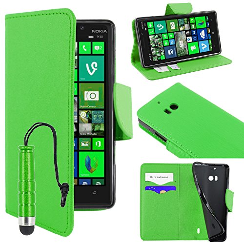 ebestStar - kompatibel mit Nokia Lumia 930 Hülle Kunstleder Wallet Case Handyhülle [PU Leder], Kartenfächern, Standfunktion + Mini Stift, Grün [Lumia 930: 137 x 71 x 9.8mm, 5.0''] von ebestStar