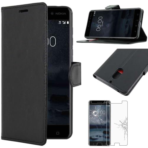 ebestStar - kompatibel mit Nokia Nokia 6 Hülle Kunstleder Wallet Case Handyhülle (PU Leder), Kartenfächern, Standfunktion, Schwarz + Panzer Schutz Glas von ebestStar