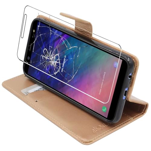 ebestStar - kompatibel mit Samsung A6+ 2018 Hülle Galaxy A6 Plus SM-A605F Kunstleder Wallet Case Handyhülle (PU Leder), Kartenfächern, Standfunktion, Gold + Panzer Schutz Glas von ebestStar