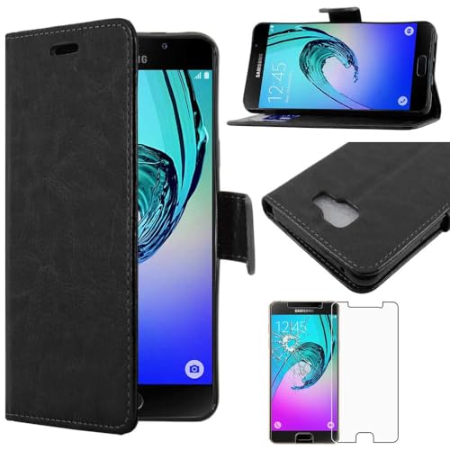 ebestStar - kompatibel mit Samsung Galaxy A5 2016 Hülle SM-A510F Kunstleder Wallet Case Handyhülle (PU Leder), Kartenfächern, Standfunktion, Schwarz + Panzer Schutz Glas von ebestStar