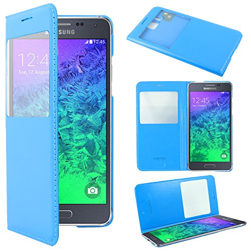 ebestStar - kompatibel mit Samsung Galaxy Alpha Hülle SM-G850F Etui mit Sichtfenster Handyhülle, Kunstleder Wallet Case, Blau von ebestStar