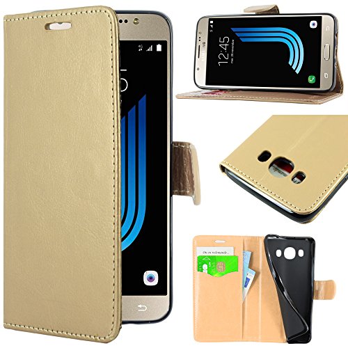 ebestStar - kompatibel mit Samsung Galaxy J5 2016 Hülle SM-J510F Kunstleder Wallet Case Handyhülle [PU Leder], Kartenfächern, Standfunktion, Gold [Phone: 145.8 x 72.3 x 8.1mm, 5.2''] von ebestStar