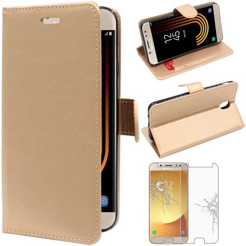 ebestStar - kompatibel mit Samsung Galaxy J5 2017 Hülle SM-J530F Kunstleder Wallet Case Handyhülle (PU Leder), Kartenfächern, Standfunktion, Gold + Panzer Schutz Glas von ebestStar