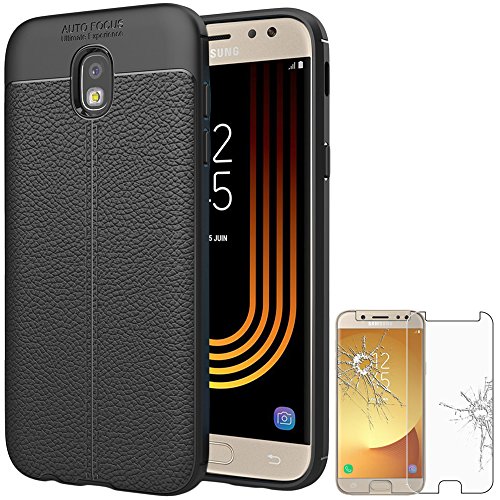 ebestStar - kompatibel mit Samsung Galaxy J5 2017 Hülle SM-J530F Lederhülle Design TPU Handyhülle Schutzhülle, Flex Silikon Case, Schwarz + Panzer Schutz Glas von ebestStar