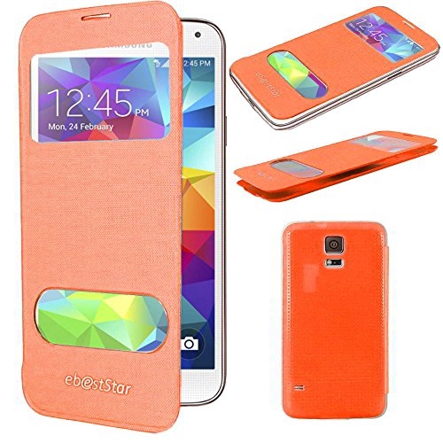 ebestStar - kompatibel mit Samsung Galaxy S5 Hülle G900F, S5 New G903F Neo View Case Handyhülle, Windows Schutzhülle Cover, Orange von ebestStar