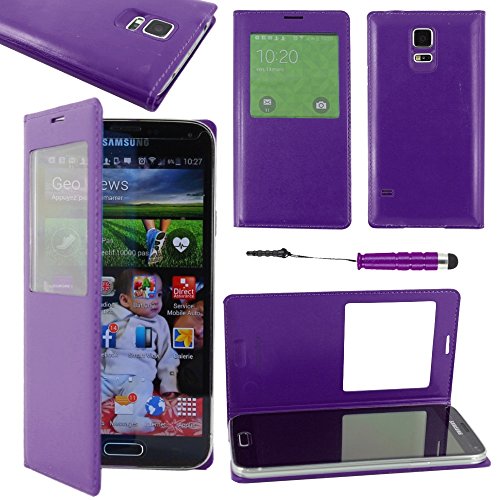 ebestStar - kompatibel mit Samsung Galaxy S5 Mini Hülle SM-G800 G800F G800H Etui mit Sichtfenster Handyhülle, Kunstleder Wallet Case + Mini Stift, Lila von ebestStar