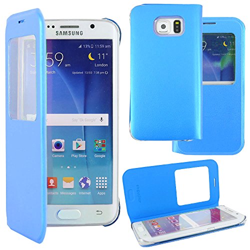ebestStar - kompatibel mit Samsung Galaxy S6 Edge+ Hülle SM-G928F Edge Plus Etui mit Sichtfenster Handyhülle, Kunstleder Wallet Case, Blau von ebestStar