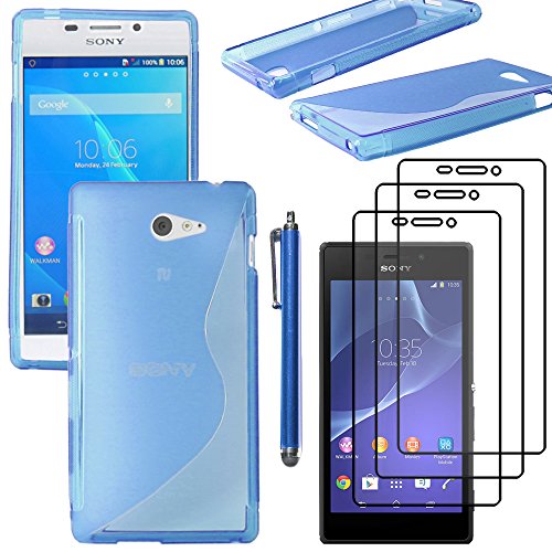 ebestStar - kompatibel mit Sony Xperia M2 Hülle D2302 D2303 Flex Silikongel Handyhülle, Klar TPU Schutzhülle, S-line + Stift +3 Kunststofffolies, Blau von ebestStar