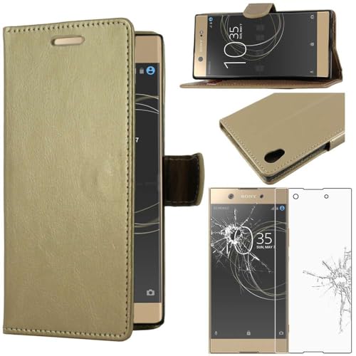 ebestStar - kompatibel mit Sony Xperia XA1 Ultra Hülle XA1 Ultra/Dual (2017) Kunstleder Wallet Case Handyhülle (PU Leder), Kartenfächern, Standfunktion, Gold + Panzer Schutz Glas von ebestStar