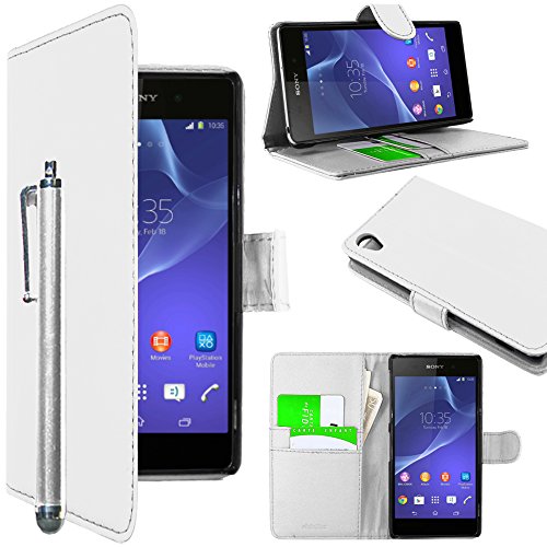 ebestStar - kompatibel mit Sony Xperia Z2 Hülle D6502, D6503, D6543 Kunstleder Wallet Case Handyhülle [PU Leder], Kartenfächern, Standfunktion + Stift, Weiss [Phone: 146.8 x 73.3 x 8.2mm, 5.2''] von ebestStar