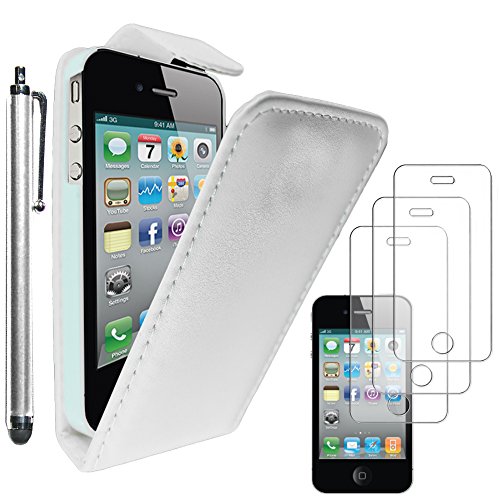 ebestStar - kompatibel mit iPhone 4 Hülle iPhone 4S Etui mit Klappe, PU Kunstleder Handyhülle Schutzhülle Case Cover + Stift +3 Schutzfolies, Weiss [iPhone: 115.2 x 58.6 x 9.3mm, 3.5''] von ebestStar
