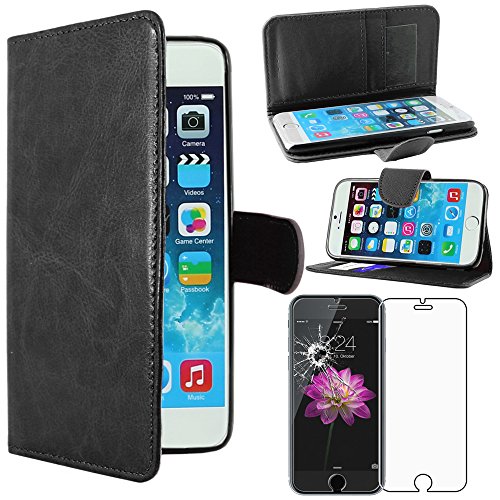 ebestStar - kompatibel mit iPhone 6 Hülle iPhone 6S Kunstleder Wallet Case Handyhülle (PU Leder), Kartenfächern, Standfunktion, Schwarz + Panzer Schutz Glas von ebestStar