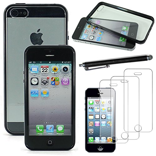ebestStar - kompatibel mit iPhone SE Hülle iPhone 5 5S Handyhülle Hard Cover, Silikon Bumper Fusion Case + Stift +3 Schutzfolies, Schwarz [iPhone: 123.8 x 58.6 x 7.6mm, 4.0''] von ebestStar
