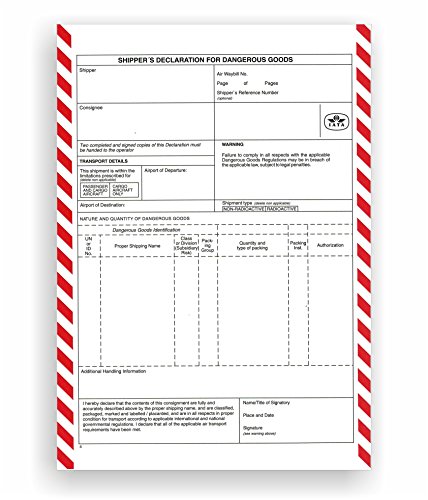 100 x Shipper's Declaration for Dangerous Goods - IATA (mit Spalten), Shippers, Gefahrgut, Luftfrachtbrief, Airwaybill von ebs Versand