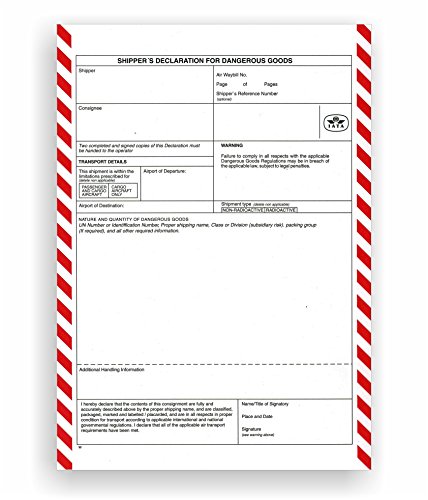 100 x Shipper´s Declaration for Dangerous Goods - IATA (ohne Spalten), Shippers Deklaration, Gefahrgut, Luftfrachtbrief, Airwaybill von ebs Versand
