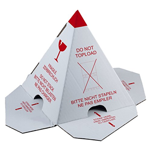 Palettenhütchen / Stapelschutzpyramide "Nicht stapeln", 200 Stück mit Selbstklebeverschluss, Karton weiß mit rotem Druck, Stapelschutz von ebs Versand