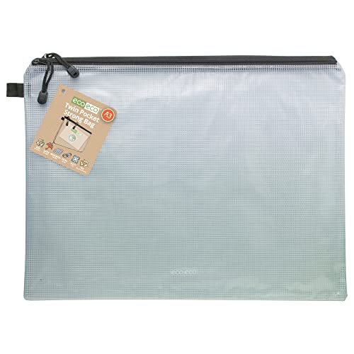 eco-eco A3 90% Recycelt Twin Tasche Klar Transparente Starke Tasche mit Schwarzem Reißverschluss von eco-eco