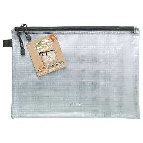 eco-eco A4+ 90% Recycelt Twin Tasche Klar Transparente Starke Tasche mit Schwarzem Reißverschluss eco062 von eco-eco