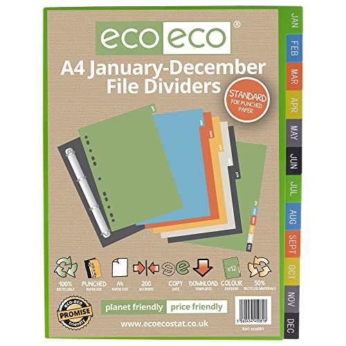 eco-eco A4, 50% recyceltes Register Januar – Dezember, eco081 von eco-eco