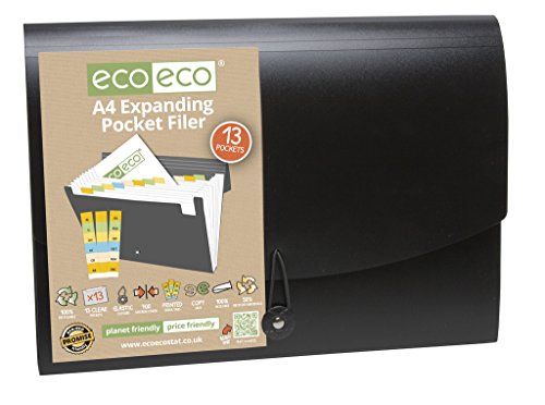eco-eco A4 50% Recycelt 13 Taschen-Schwarz-Farbe Expanding Datei von eco-eco