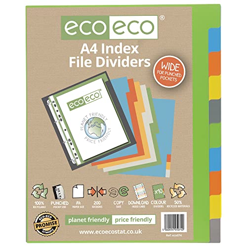 eco-eco A4 50% Recycelt Set 10 Breit Indexdatei Teiler von eco-eco